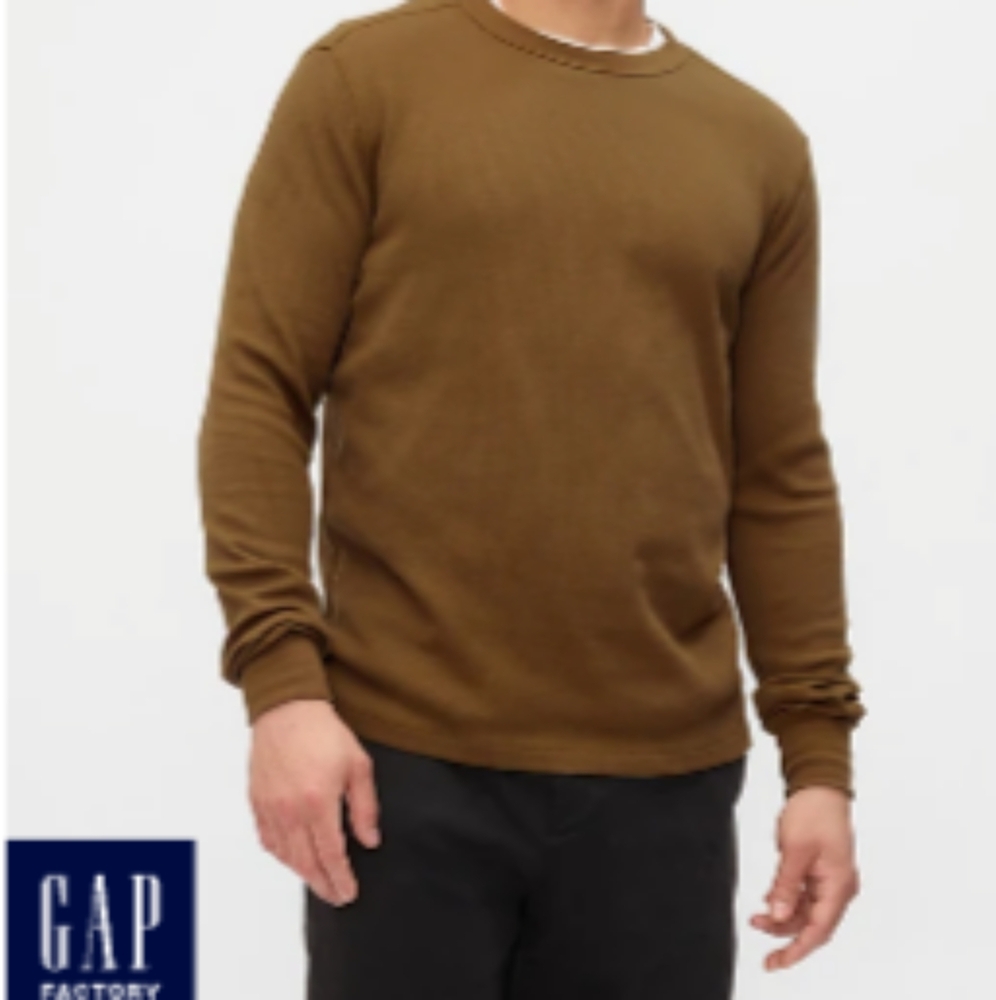 GAP Factory Waffle-Knit Crewneck T-Shirt. Palomino Brown.Size: L - Picture 2 of 8